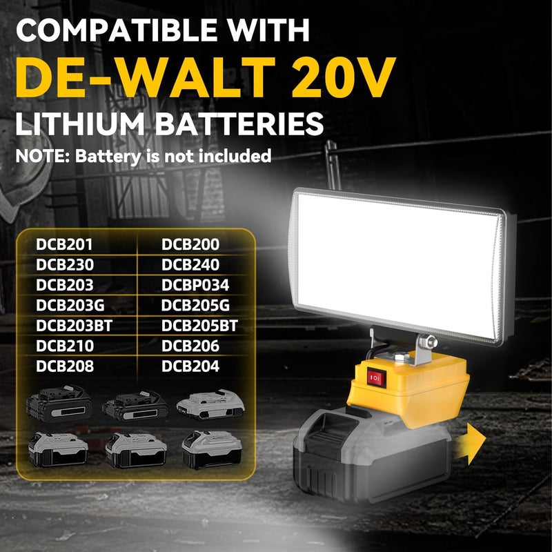DEMIMA 8" Cordless LED Work Light for Dewalt 20V Battery, Two Levels Adjustable Flood Light up to 90W 5400 Lumens with USB Charging Port, Portable LED Flashlight for Work, Camping, Outdoor(No Battery) - Image 4